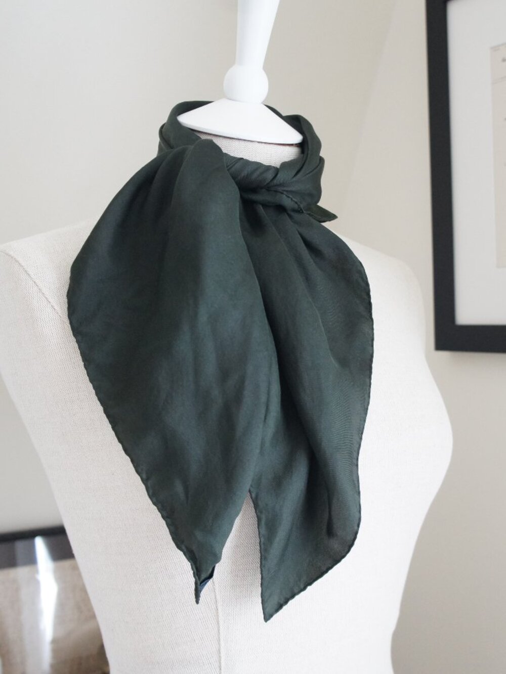 Vintage Switzerland 100% Silk Dark Forest Green Square Scarf